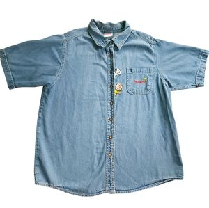 Vintage Snoopy Peanuts Chambray Denim Button Up Pocket Shirt 14w/16w